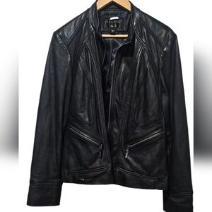 Bernardo Black Leather Jacket with Zipper Details